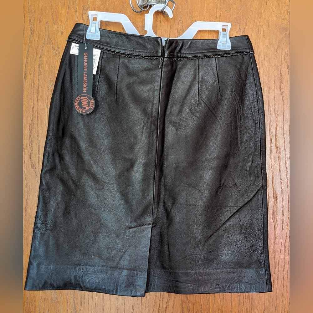 Vntg Jaclyn‎ Smith Brown Leather Pencil Midi Skirt, Fall/Winter Career Casual 10 - Picture 2 of 6